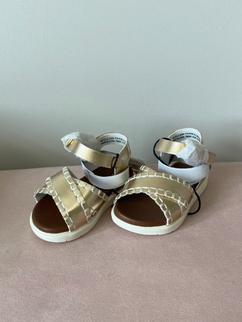 Thereabouts Gold Strappy Sandals Toddler Size 5 Hook & Loop NIB